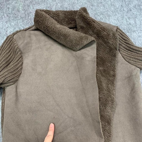 Twelve By Ontwelfth Chunky Ribbed Knit Open Front Cardigan Sweater Faux Fur - M - Picture 4 of 8